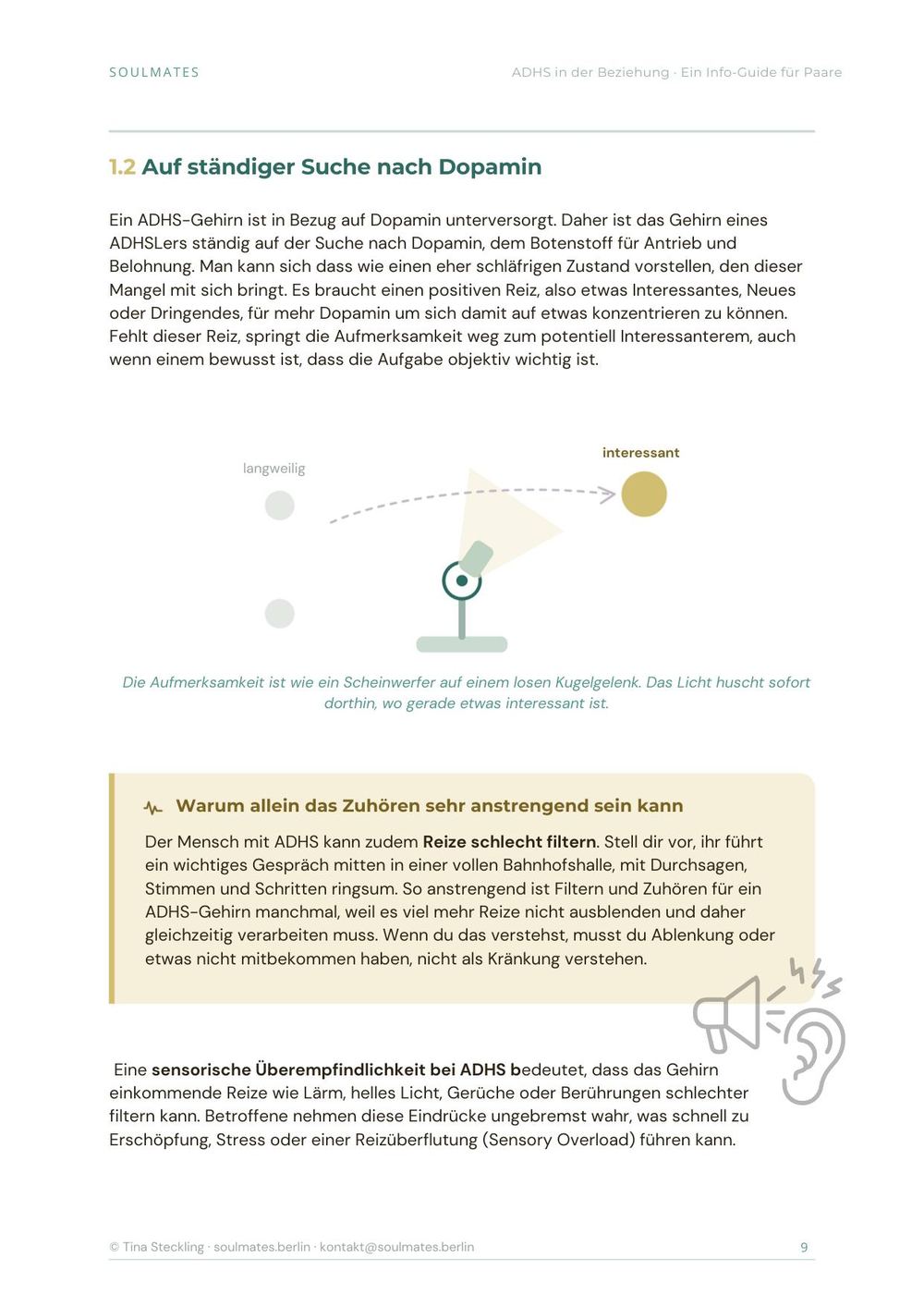 Erklärung zur Dopaminregulation bei ADHS, mit Grafik zur Aufmerksamkeit